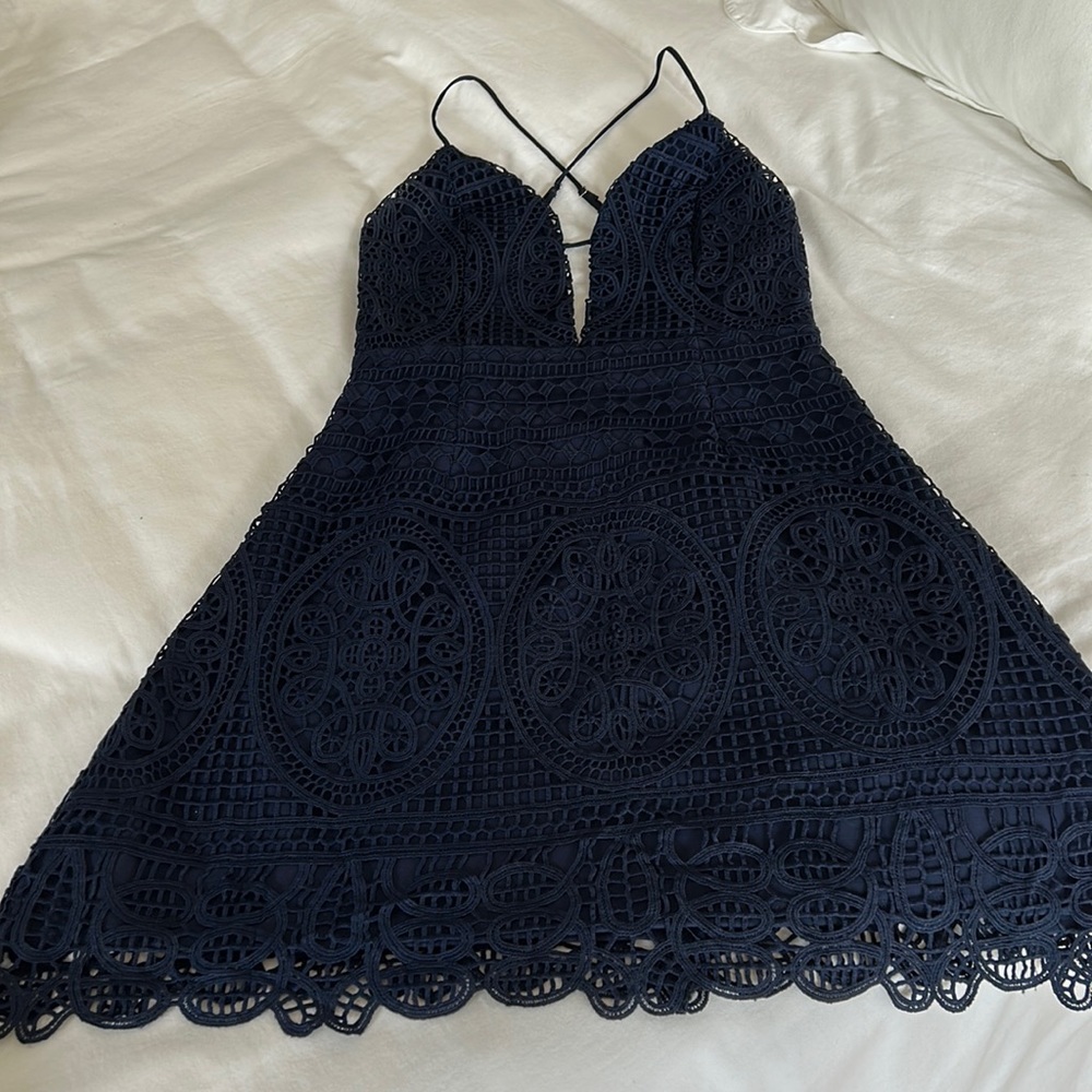 Lovers & Friends navy blue lace dress. Size small